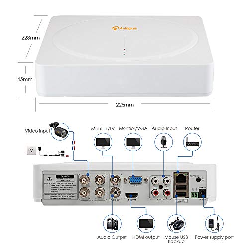 Anlapus 8-Channel HD-TVI 720P Surveillance DVR Recorder and (8) 1.0MP Outdoor Indoor Waterproof CCTV Dome Cameras with Motion Detection and Night Vision