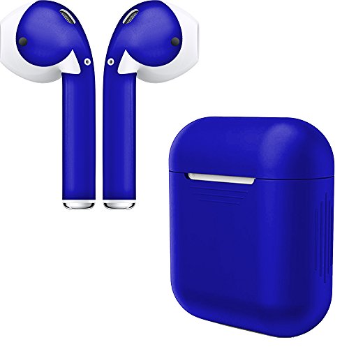 AirPod Skins & Charging Case Cover – Protective Silicone Cover and Stylish Wraps Bundle (Blue Case & Admiral Blue Skin)