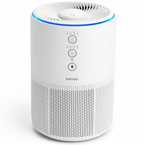 Slevoo Room Air Purifier, Eliminating 99.97% Smoke, Dust, Pollen and Odours, Hepa Filter H13 with Scented Sponge, 3 Speed Levels & Time Sleep Mode at 23 Db, White