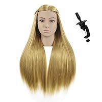 28"Mannequin Head Hair Styling Training Head Professional Hairdresser Manikin Cosmetology Doll Head Synthetic Fiber Hair with Free Clamp