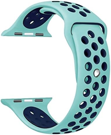 iOME Soft Silicone Bracelet Band Wristband with Quick Release Replacement Band for Apple Watch 42mm Series 3/2/1 Sport Edition (S/M, Turquoise / Midnight Blue)