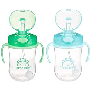 Amazon Brand – Mama Bear Weighted Straw Sippy Cup (Pack of 2)