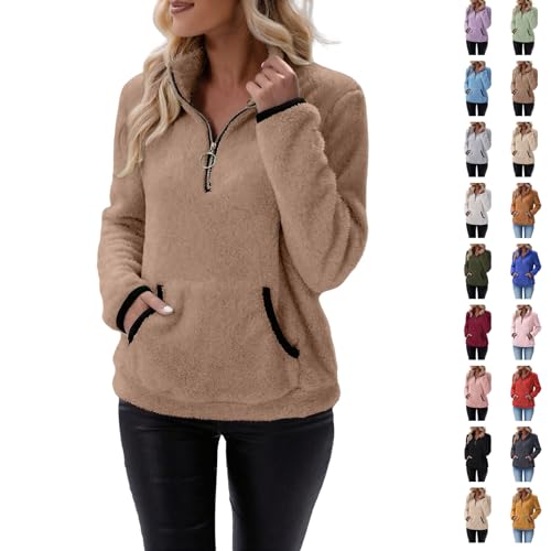 Womens Sweatshirts UK Sweatshirts for Women UK,Fleece Stylish Half Zip Lapel Neck Long Sleeve Top A Versatile Pullover Soft & Warm Lounge Sweatshirt Ladies Long Jumpers