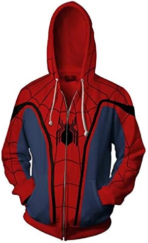 Superhero Hoodie Halloween Spider Cosplay Costume Fashion Hooded Coat for Unisex Adult