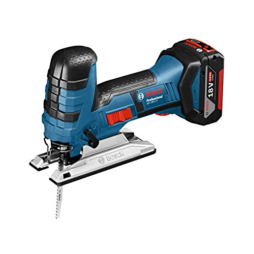 Bosch Professional Akku Stichsäge GST 18 V-LI S (2x 4,0 Ah Akku, Ladegerät, 3x Sägeblätter, Spanreißschutz, L-BOXX…