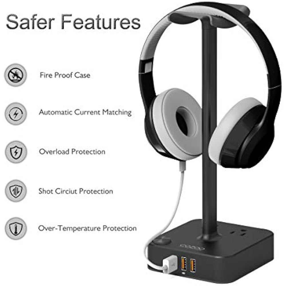 Headphone Stand With USB Charger Desktop Gaming Headset Holder Hanger 3