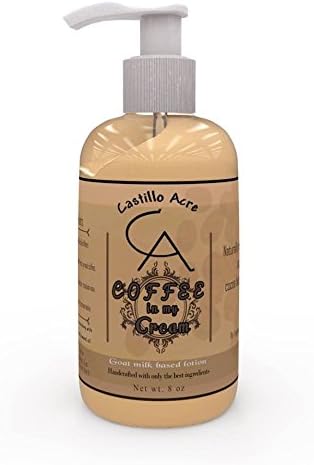 Goats Milk Lotion - Caffeinated and Hydrating Body and Skin Lotion Powered by Natural Coffee - 8oz Pump Bottle - Almond Biscotti
