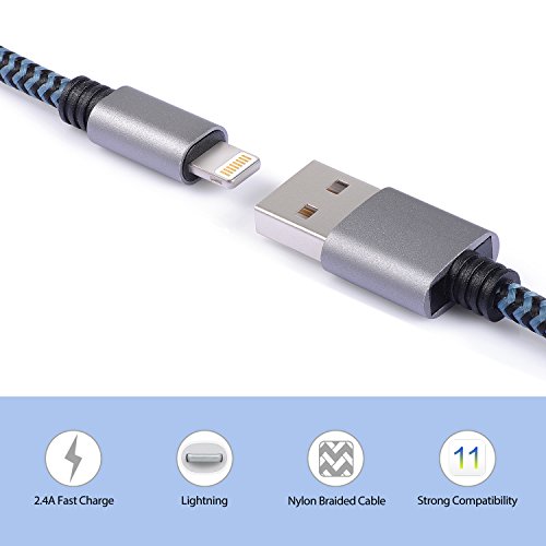 iPhone Charger Atill Lightning Cable 3Pack 3ft Nylon Braided USB Charging Cable Cord Compatible with iPhone X/8/8 Plus/7/7 Plus/6/6s Plus/SE/5/5s/5c, iPad, iPod and More (Blue)