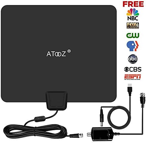 TV Antenna, ATOOZ Digital 4K 1080P HDTV Antenna Indoor HD 16.5Ft Cable with Magnetic Ring and Amplifier Booster 2018 Newest Version - Black