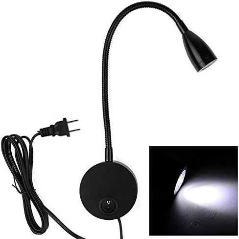 HBSTAR LED Wall Lamp Gooseneck Reading Light, 3W Bright Night Lighting Lamp with Switch for Bedroom Livingroom Sconce lamp Bedside Lamp Flexible Wall Mount Reading Lamp (Black cool white light)