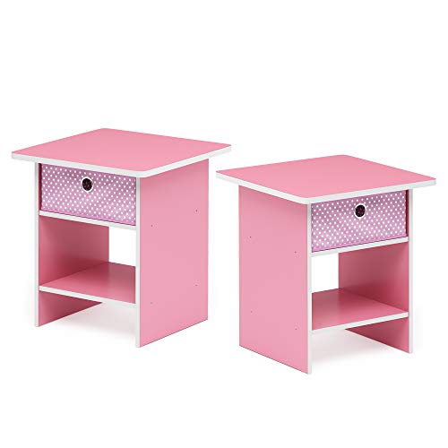 Furinno 2-10004PI Bin Drawer Storage 2-Pack End Table Nightstand, Light Pink