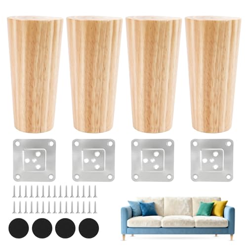 Aixxikum 4 Pieces Solid Wood Furniture Legs, 12 cm Replacement Legs for Sofa, for Mounting Plates and Screws for Sofa Bed, Shelf, TV, Wardrobe, Chair, Armchair