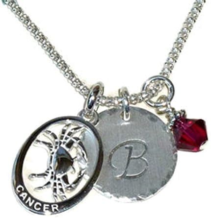 Cancer the Crab Zodiac Hand Stamped Sterling Silver Initial Charm Necklace