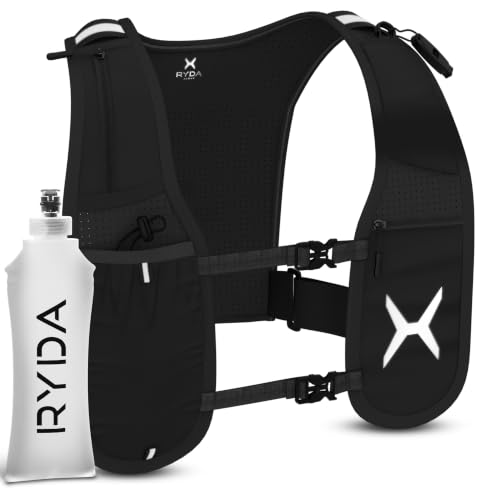RYDA ACTIVE® Laufweste Damen & Herren | Ultraleicht mit 500ml Trinkflasche & Pfeife | reflektierend & universell verstellbar | wasserdichte Handytasche | ideal