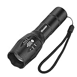 Flashlights iKustar T6 LED Handheld Torches Taclights Brightness With Adjustable Focus And 5 Light Modes, Outdoor Water Resistant for Comping Hiking etc (Black, T6-1)
