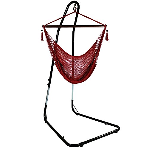 Buy Sunnydaze Hanging Rope Hammock Chair Swing with Stand Caribbean
