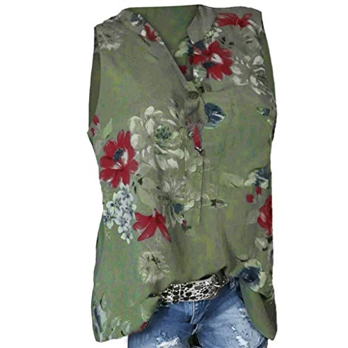 image for Emimarol Women Tops Summer Plus Size Tops Loose Print V-Neck Sleeveles