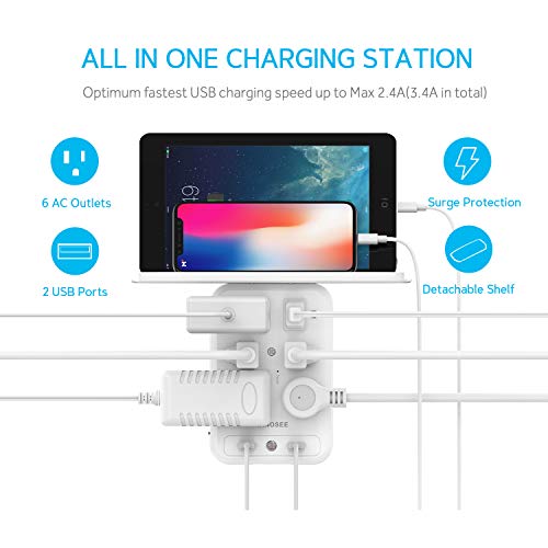 Outlet Extender Multi Plug Socket Shelf, Wall Mount Surge Protector 1700J with 6 Electrical Outlet Splitter 2 USB Port… - Image 3