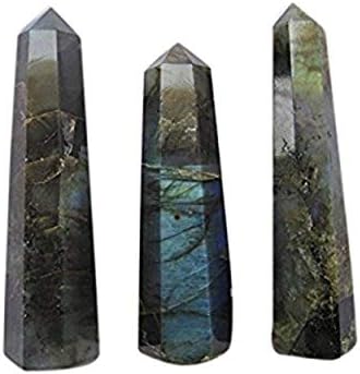 WholesaleGemShop 4 inch Labrodorite Paperweight Prism Obelisk Tower Jembo Massage Therapy