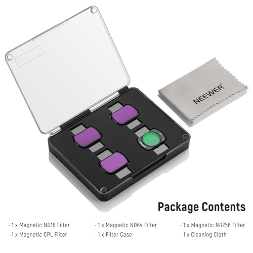 NEEWER Magnetic ND & CPL Filter Kit Compatible with DJI OSMO Pocket 4 & Pocket 3, 4 Pack Neutral Density ND16 ND64 ND256 CPL Polarizing Filters, Multi Coated HD Optical Glass/Ultra Slim Aluminum Frame