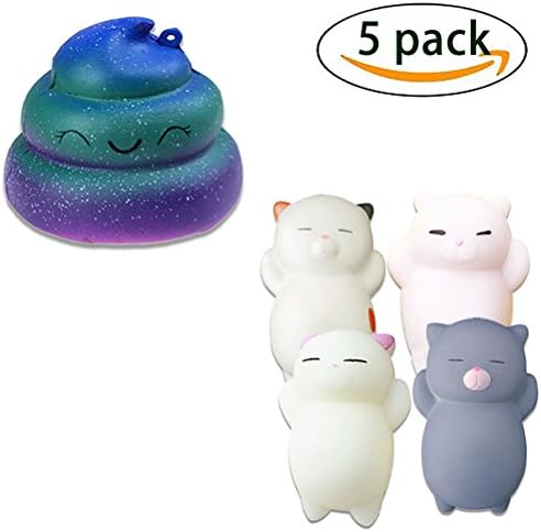 5PCS Squishy Toy, 4Squeeze Cat + Starry Poop, Stress Relief Toy Doll Gift Fun for Baby by Bagvhandbagro[5PCS]