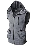 H2H Mens Casual Colorful Sleeveless Hoodie Zip-up Vest GRAYBLACK US M/Asia L (CMOHOSL01)