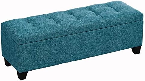 LJFYXZ Folding Storage Ottoman Bench Storage Toy Box Linen Fabric mat Home Shoe Bench Space-saving Bearing Weight 150kg 100x40x40cm (Color : Blue)