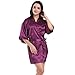 Admireme Women's Kimono Robes Satin Nightdress Pure Colour Short Style with Oblique V-Neck