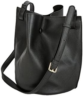Women Leather Bucket Bag -Four Leaf Clover- with Adjustable Longer Strap Black
