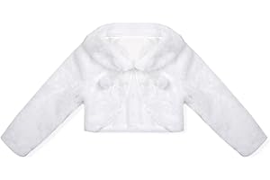 Moily Kids Long Sleeve Faux Fur Wraps Shawl Flower Girl Dress Coat Wedding Birthday Party Princess Bolero Shrugs