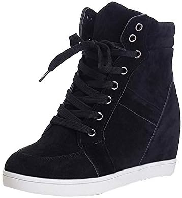 BaZhaHei Fashion Women Round Toe Sneakers Lace-up Boots Casual Party Shoes Increased Trainers Wedges High Heels Canvas Shoes Women Short Solid Boots Size 2.5-6.5