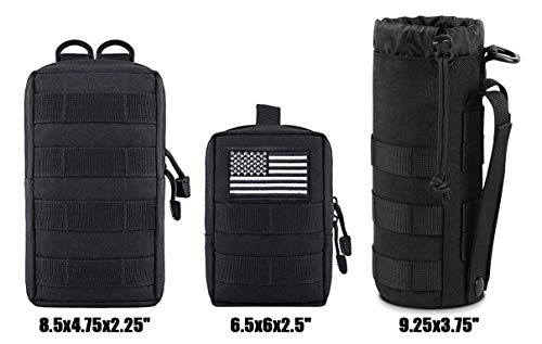 Antrix 3 Pcs Durable Nylon Tactical Military Molle Pouches Multi-Purpose Compact Water-Resistant Utility EDC Pouch Organizer+ Molle Water Bottles Pouch Carrier Bag for Tactical Backpack Tactical Gear
