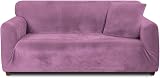 Teynewer Velvet Sofa Cover 2 Seater Purple High Stretch Non Slip Elastic