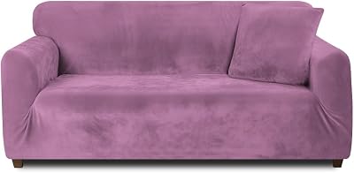 Teynewer Velvet Sofa Cover 2 Seater Purple High Stretch Non Slip Elastic