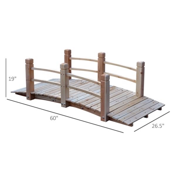 5FT Arch Garden Bridge with Safety Rails - 500 LBS Fir Wood for Pond, Backyard, Creek, Farm - Anticorrosive Beige