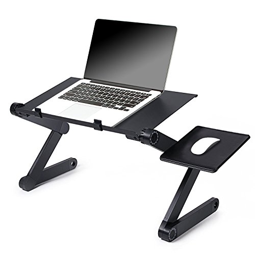 Portable Adjustable Aluminum Laptop Desk Laptop Stand with Mouse Pad Side Mount-Notebook-Macbook-Light Weight Ergonomic TV Bed Lap Tray Stand Up/Sitting-Black (without fan)