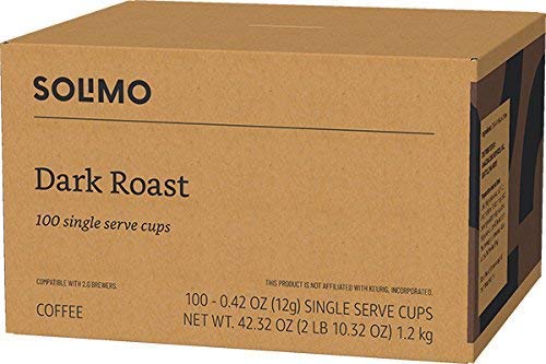 AMAZON BRAND – SOLIMO DARK ROAST COFFEE PODS, COMPATIBLE WITH KEURIG 2.0 K-CUP BREWERS 100 COUNT(PACK OF 1)