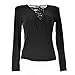 Blooming Jelly Women's Sexy Bandage Plain Deep V Neck Lace Up Long Sleeve Blouse Tops