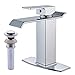 Votamuta Chrome Waterfall Spout Single Lever Bathroom Sink Vanity Faucet Deck Mounted Basin Mixer Tap with Cover Plate and Pop Up Drain