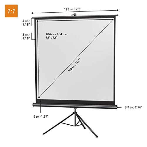 celexon 102" Tripod Projector Screen Tripod Economy, 72 x 72 inches Viewing Area, 1:1 Format, Black Edition