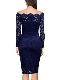 Miusol Vestido para mujer estilo clásico con hombros descubiertos y encaje, ajuste al cuerpo, vestido de cóctel con corte lápiz
