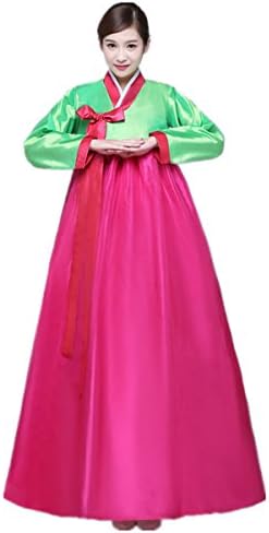 XINFU Korean Traditional Women's Hanbok Set Long Sleeve Colorful Dress Cosplay Costume