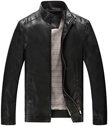 CLJJ7 Men's Thin Solid Color Pu Leather Jacket (Small, Black)