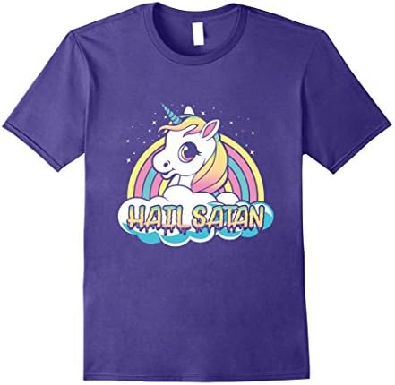 Mens Unicorn Hail Satan Death Metal Rainbow Gift T-Shirt Small Purple