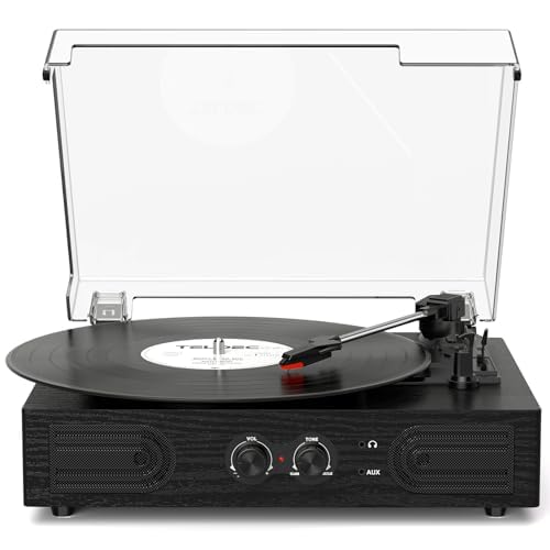 Record Player with Built-in Speakers and Bass Control