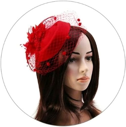 Vintage Fascinator Hat Flower Mesh Face Veil Feather Hair Clip for