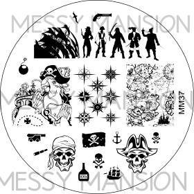 MESSY MANSION MM37 Nail Art Stamping Plate - Pirate Theme