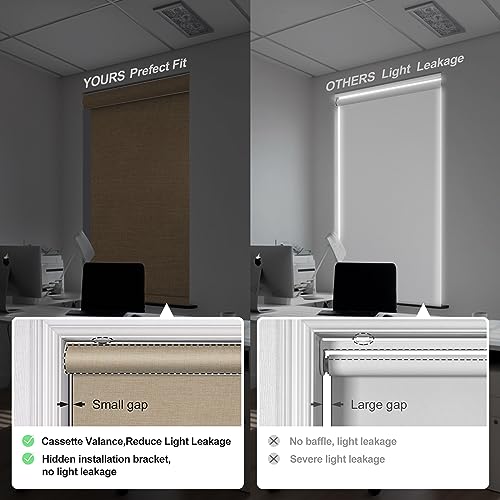 Boolegon Blackout Roller Shades for Windows,Cordless,Linen Fabric,Roller Blinds,Thermal Insulated Fabric UV Protection,Window Shades for Home,Door,Bedroom,Office,Blackout-Beige,Custom Size