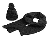 Lanzom Women Lady Fashion Winter Warm Knitted Hat and Scarf Set Skullcaps (Black)