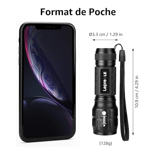 Lepro L8000 Powerful Zoomable Flashlight IPX4 Waterproof Zoomable Torch 3 AAA Batteries Included, Aluminum Military LED Torch for Camping, Hiking, Emergencies, Pack of 2